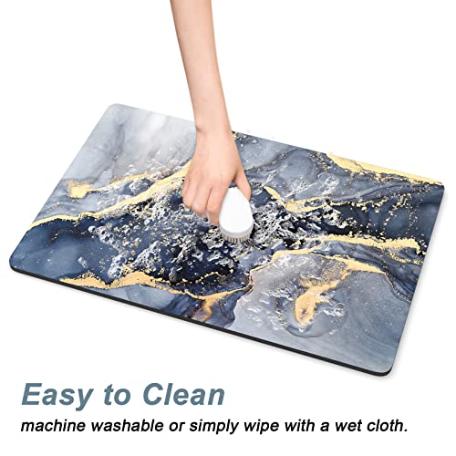 Rnivvi Dog Food Mat, 12" x 19" Marble Absorbent Dog Cat Bowl Mat for Food and Water, Cute Anti-Slip Rubber Pet Feeding Rug Protect Floors, Puppy Placemat for Feeding & Watering Supplies, Grey - color: Grey Gold Mable, size: 12"x19" (Regular)