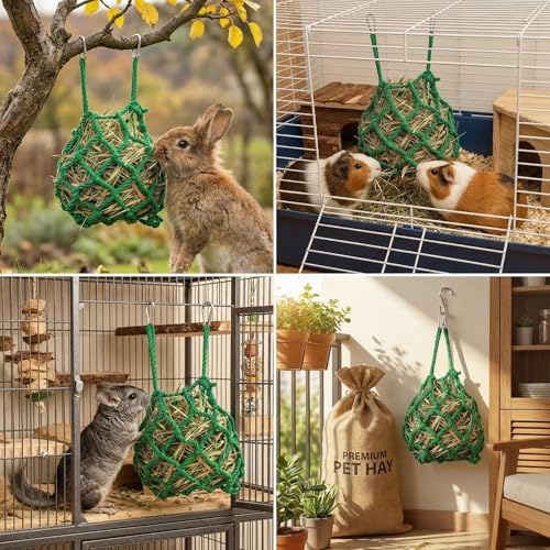 Green Rabbit Hay Feeder Mesh Bags, 13×11 Inch Spherical Polyester Hay Pouch - color: Green