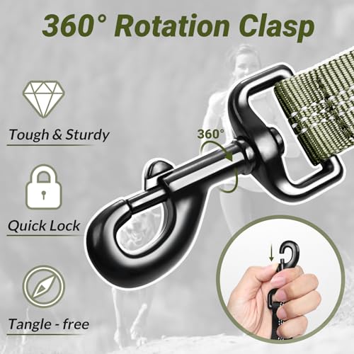 rabbitgoo Tactical Dog Leash, Heavy Duty Training Bungee Lead | Military Leash with 2 Padded Control Handles for Medium Large Dogs, No Pull for Shock Absorption, Reflective, Green, 5.2FT - color: Green, size: Max: 5.2ft