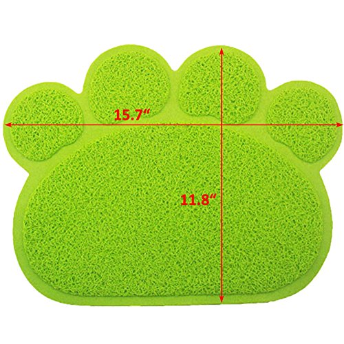 PVC Pet Dog Cat Puppy Kitten Dish Bowl Food Water Feeding Placemat, Non-Slip Cat Litter Mat Paw Shape, Green Small - color: Green, size: Small(11.8"x15.7")