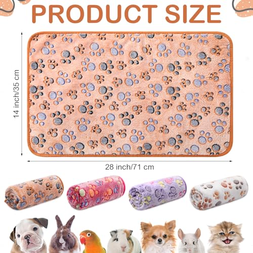 Reginary 4 Pcs Waterproof Guinea Pig Blankets Washable Small Animal Fleece Bedding Absorbent Guinea Pig Cage Liners Reusable Training Pee Pad Pet Sleep Mat for Hamster(Paw Print,28 x 14 Inch) - size: 28 x 14 Inch