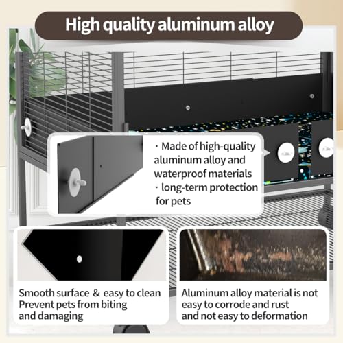 YKD Aluminum Alloy Scatter Guard for Ferret Nation & Critter Nation Cages | Urine Guard Easy Install Poop Guard to Contain Mess, Keep Floor Clean for Chinchillas, Rats (Black, Single Layer Set) - size: Single Layer Set