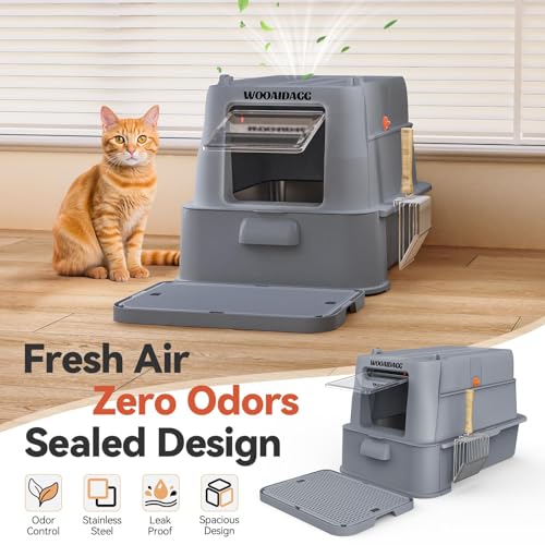 Wooaidagg Enclosed Stainless Steel Cat Litter Box with Odor Control, Modular Design with Drawer and Flip Door, Easy to Clean and Wash,Non-Stick Interior,Extra Large Size Fits All Cats(Dark Grey) - color: Dark Grey