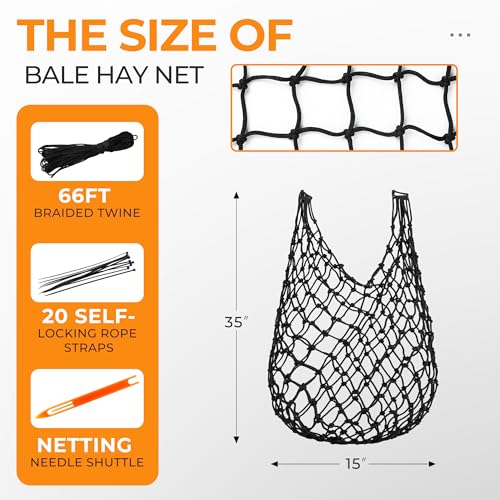 FRUITEAM Hay Nets for Horses, Heavy Duty Hay Bags with 2" Hole, Durable Hanging Hay Net for Goat Sheep, Slow Feed Hay Net with Upgraded Anti-Biting Nylon Rope (35" Length)