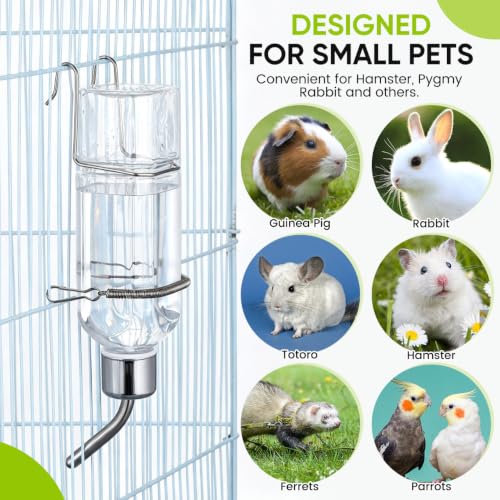 SEWACC 2pcs Pet Water Bottle for Cage Crate, 11. 8oz Non-drip Water Dispenser Hanging Waterer Drinking Bottle for Small Animal Rabbit Bunny Guinea Pig - size: 11.8oz