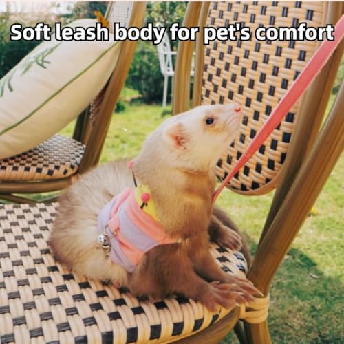 Ferret Harness and Leash Set - Small Animal Soft Fleece Vest with Safe Bell Halloween Outfit Adjustable Traction Rope Outdoor Walking Training Leash for Ferret Bearded Dragon Kitten Rabbit (Pink) - color: Pink