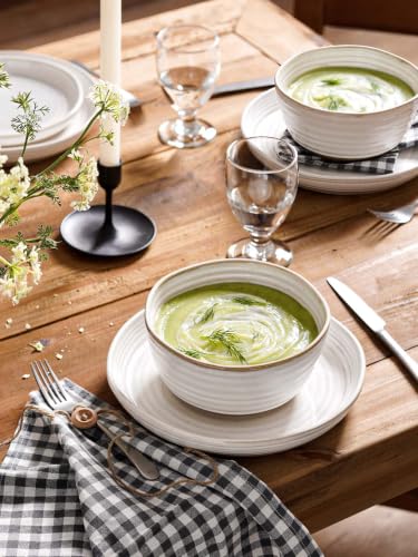 LE TAUCI Large Soup Bowl 42 oz, Ceramic Kitchen Bowl Set for Soup, Pho, Chip, Pasta, Fruits, Salad, Noodle and Ramen- 7 Inch, Set of 4, Arctic white - size: 7 inch