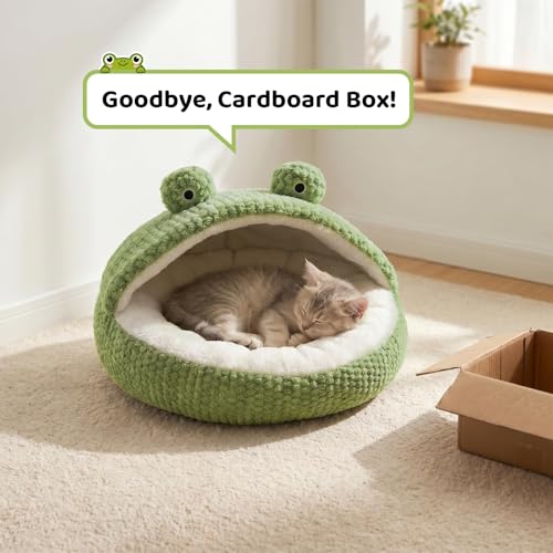 CWV Cute Cat Beds Kitten Beds, Soft Small Dog Beds, Washable Pet Beds for Puppy and Kitty, Funny Frog Cat Cave, 23 Inches - color: White＆Green