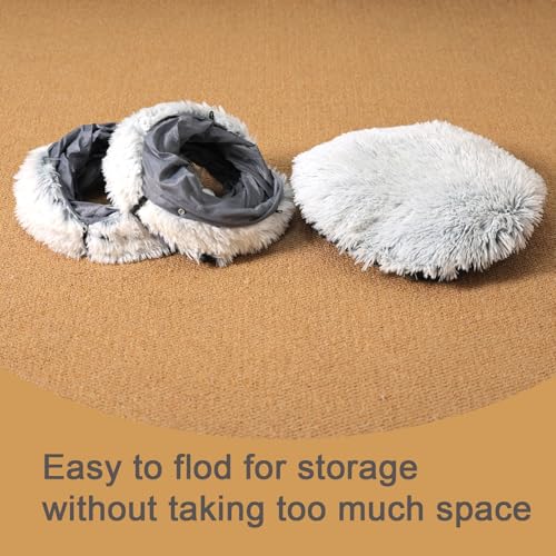 Cat Tunnel with Cat Bed for Indoor Cats, Soft Plush Peekaboo Cat Cave Donut Tunnel, Multifunctional Playground Toys Hideplace for Small Medium Large Kittens, Rabbit, Ferret (L)