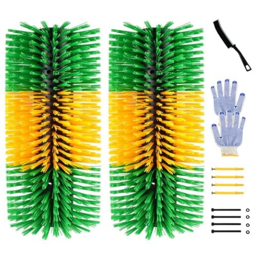 2 Pack Horse Brush Goat Scratching Post, Livestock Scratching Brush | with Cleaning Tool, Gloves, Stiff Bristle, Itch Relief, Self-grooming, Full Massage, Livestock Brushes Set Includes 8 Screws - color: Green