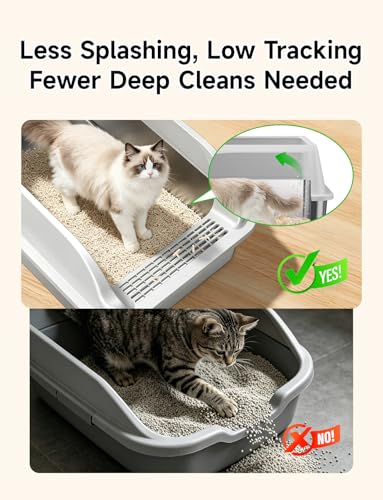 2PACK Stainless Steel Litter Boxes with Lid, Large Metal Pan Include Scoop | Odor Free Litter Pan Include Scoop Easy Cleaning Anti-Scratch Kitty Cat Box Anti-Urine Leakage, Non-Sticky - color: Grey 2PACK XL