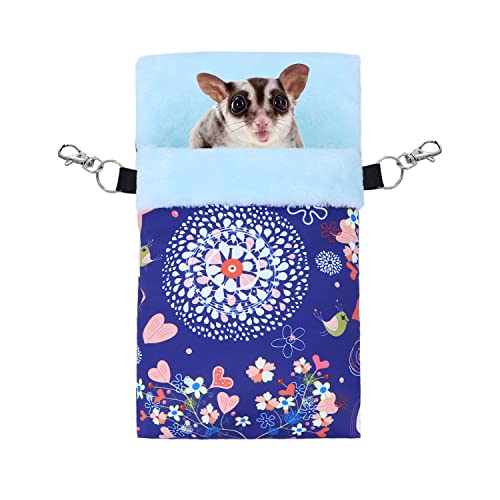 Wontee Small Pet Sleeping Pouch Sleep Bag Warm Bed Hideout for Hamsters Hedgehogs Sugar Gliders Squirrels (M, Blue Elk) - size: M