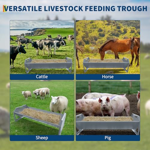 22 Gallon Capacity Livestock Feeder, 45" Hay Feeder for 10 Sheep Once, Heavy Duty Steel Livestock Feeding Trough for Horse, Goat, Sheep, Cattle, Cow, Alpaca, Silver | Heavy Duty Steel Livestock Feeding Trough for Horse, Goat, Sheep, Cattle, Cow, Alpaca, S