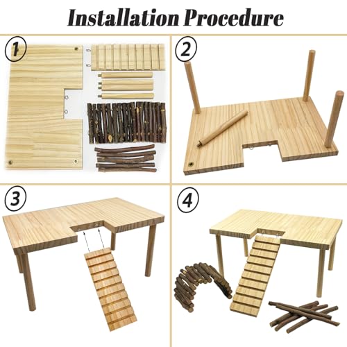 Hamster Platform with Ladder Wooden Syrian Hamsters Standing Platforms with Legs Set Wood Gerbils Climbing Bridge Toy Mouse Cage Accessories - size: Small