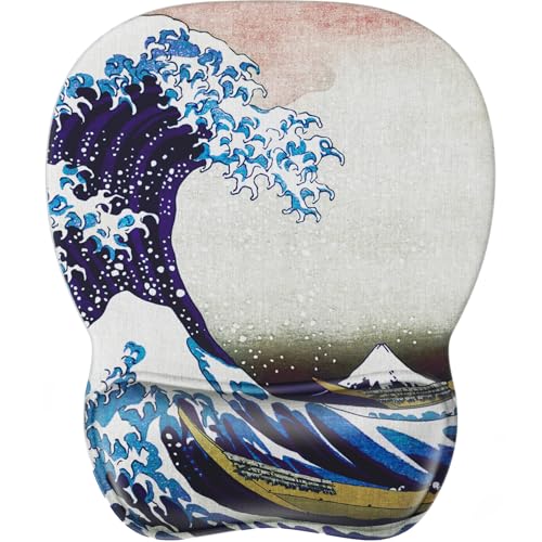 MROCO Ergonomic Mouse Pad with Gel Wrist Rest, 9.4 x 8.1 in, Great Wave | Ergonomic Shape Design, Multiple Pattern Options, Gel Wrist Comfort, Smooth Lycra Surface, Non-Slip PU Base - color: Great Wave