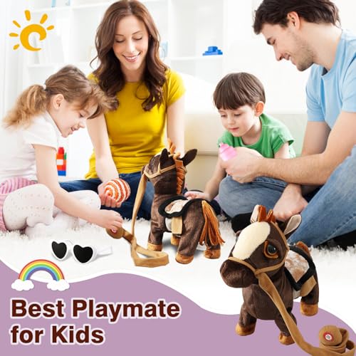 Marsjoy Black Walking Pony Toy Musical Singing Dancing Plush Interactive Walk Along Toy Horse with Leash Pony Robot Stuffed Animal for Boy Girl Ages 3+ H: 11.81" Age 3+ - color: Black Pony