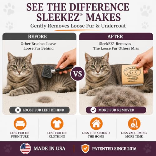 SleekEZ Cat Brush for Shedding - Deshedding Brush for Cats - Patented Grooming Tool for Removing Loose Fur, Undercoat & Hair - Made in USA - Works on Short, Medium & Long Coats - style: Cat Brush
