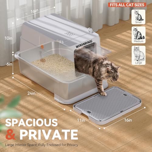 Wooaidagg Enclosed Stainless Steel Cat Litter Box with Odor Control, Modular Design with Drawer and Flip Door, Easy to Clean and Wash,Non-Stick Interior,Extra Large Size Fits All Cats(Light Grey) - color: Light Grey