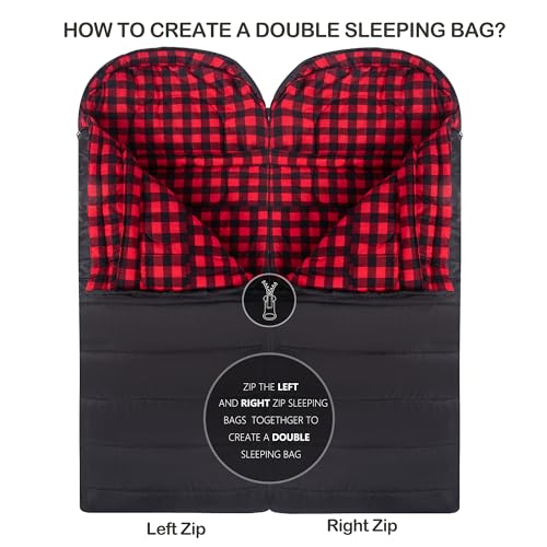 HiZYNICE Sleeping Bags for Adults XXL Cold Weather | 100% Cotton Flannel Winter Camping Large 90 x 39 in,Compression Sack Included - color: Black, size: 0F Left Zip