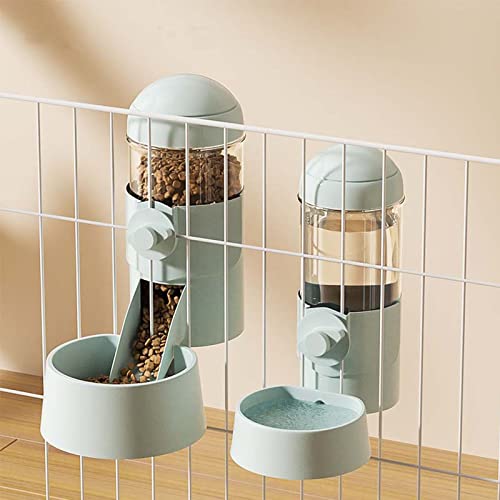 Pet Dog Cat Hanging Automatic Feeders Drinking Bowls, Auto Gravity Rabbits Feeder Water Set, Cage Pet Feeding Bowls Dispenser for Cats Dogs Puppy, Rabbit Hamsters Chinchilla Hedgehog (Green-Water) - color: Green-water