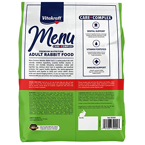 Vitakraft Menu Premium Rabbit Food - Alfalfa Pellets Blend - Vitamin and Mineral Fortified, Carrots, Greens, Grains, Fruits, 5 Lb. - size: 5 Pound (Pack of 1)