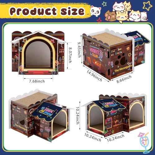 Lineshading 2 Story Cardboard Cat House with Scratcher Pad, Multi Level Durable Cat Scratcher House for Small Kitten Bunny Rabbit Animals Christmas Birthday Gift(17x12x10,Bar) - style: Bar