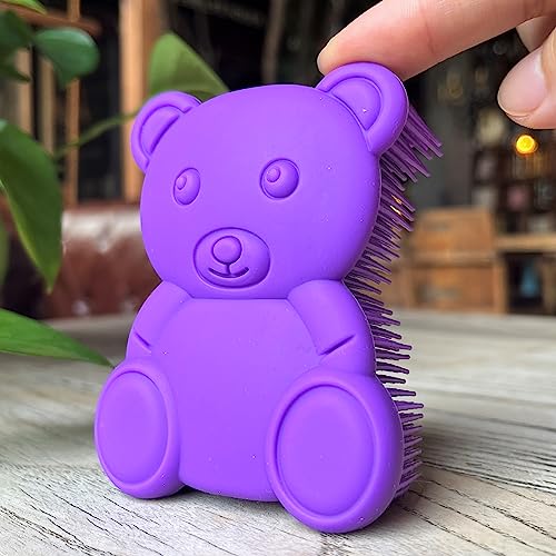 Premium Sensory Brush for Kids or Autism,Soft Silicone Body Scrubber,2 in 1 Sensory Room Occupational Therapy Sensory Brushes,Silicone Loofah,Pet Shower Brush Bath Brush Shampoo Brush(Bear-Purple) - color: Bear-purple