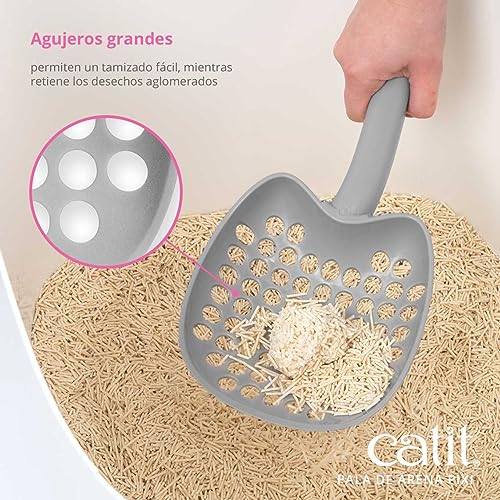 Catit PIXI Cat Litter Scoop, Grey | Ergonomic Cat Litter Scooper with Efficient Sifting Design, Durable & Easy to Clean