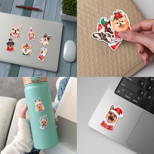 12 Pcs Christmas Dog Stickers, Holiday Puppy Decals Featuring Festive Dogs with Santa Hats, Scarves, Gifts Stickers for Laptop, Bottle, Notebook, Wrapping, Scrapbook, Holiday Crafts 7 Inches - color: Dog 1, size: 7 Inches