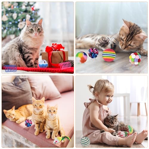 Shappy 150 Pcs Cat Toys for Indoor Cats Bulk, Kitten Toys Pack, Variety Interactive Gift Including Mice Rainbow Balls Spring Crinkle Balls Gift for Kitty Kitten Cat(Classic) - style: Classic