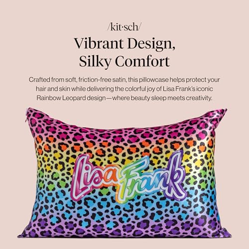 Lisa Frank x Kitsch Satin Pillowcase, Size 19x26 - Rainbow Leopard | Softer Than Silk Pillow Cases, Smooth Cooling Satin Pillow Case for Hair and Skin, Wrinkle-Free, Machine Washable - color: Rainbow Leopard, size: Standard/Queen (1 Pack)