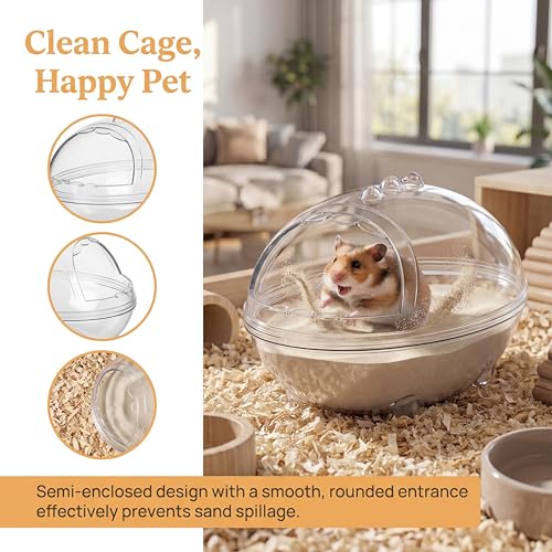 Clear Hamster Sand Bath, Dinosaur Sandbox Hideout with Scoop (M) | Anti-Scatter Sandbox, For Dwarf Hamsters Gerbils Mice, Hideout & Sand Bath Container - size: Medium