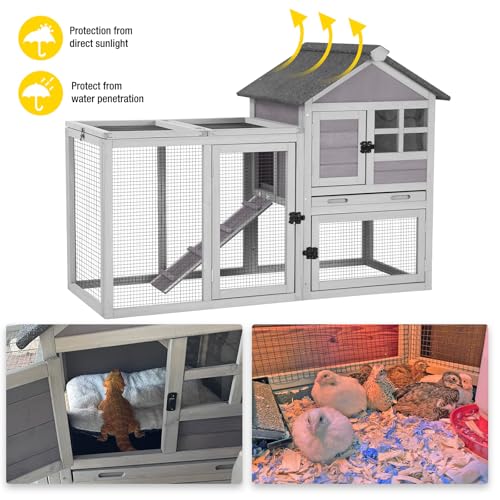 Aivituvin Rabbit Hutch Indoor Bunny Cage Outdoor with Run Chicken Coop Guinea Pig House with Waterproof Asphalt Roof,No Leakage Pull Out Tray (103.2" L x 25.2" W x 36.2" H, Grey-2 Sets) - color: Grey, size: 103.2" - 2 Sets