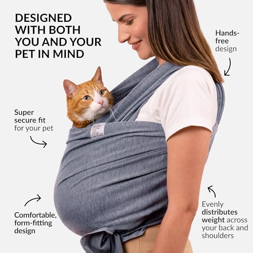 Cat Sling Carrier for Small Pets – Anti-Anxiety Cat Sling, Kitten Pouch – Pet Sling in Gray Black Blue Green Pink Yellow (Gray, Standard) - color: Gray, size: Standard