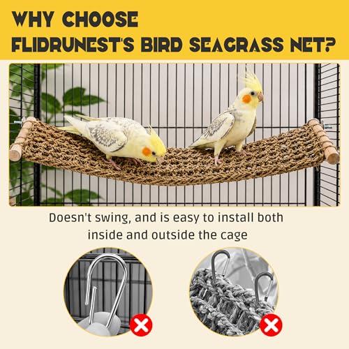 FlidRunest Extra-Large 21.6x7.8IN Conure Ladder Perch for Cage, Bird Seagrass Ladder Bridge Exercise Stands, Natural Hand-Woven Parrot Net Climbing Chewing Hammock, Cage Accessories for Conure Budgie - size: D(Extra-large Size)