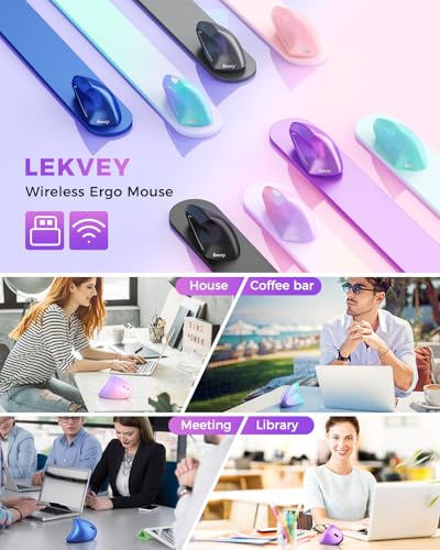 Lekvey Ergonomic Mouse, Rechargeable Vertical Wireless Mouse, Purple | USB-C Charging, 2.4G USB Wireless, Plug & Play, 3 DPI (800/1200/1600), Quiet Clicks, Carpal Tunnel Mouse, for Laptop, PC, Mac - color: Purple