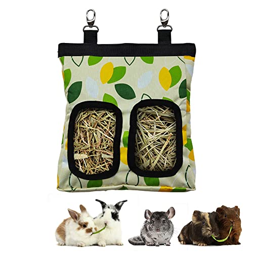 RIOUSSI Guinea Pig Hay Feeder, Hanging Rabbit Hay Feeder Bag. Greenleaf | Upgraded Double Layer Fabric | Bite Resistant | Cleaner Hay & Less Mess | Small Animal Hay Holder for Bunnies & Chinchillas - color: Greenleaves