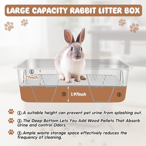 Maxcheck 2 Pcs Rabbit Litter Box, Stainless Steel Rabbit Litter Pan with 2 Grids, High Side Bunny Toilet Tray Potty Training Pan for Rats Ferret Bunny Guinea Pig(M 17.7''L x 13.7''W x 4''H) - size: M 17.7''L x 13.7''W x 4''H