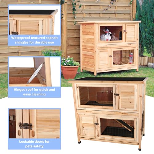Trixie 2-Story Rabbit Hutch with Retreat Area, Non-Slip Ramp, Hinged Roof with Locking Arm, 4 Doors, 2 Metal Slide Latches, and Pull-Out Trays for Easy Cleaning - style: 2-Story