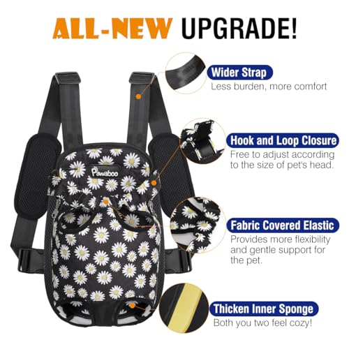 Pawaboo Pet Front Carrier Backpack for Small Medium Dogs | Legs Out Easy-fit,Adjustable Straps,Hands-Free,Soft Padded Support for Travel Hiking Cycling Camping ,Black Daisy,S - color: Black Daisy Print, style: Small (Pack of 1)