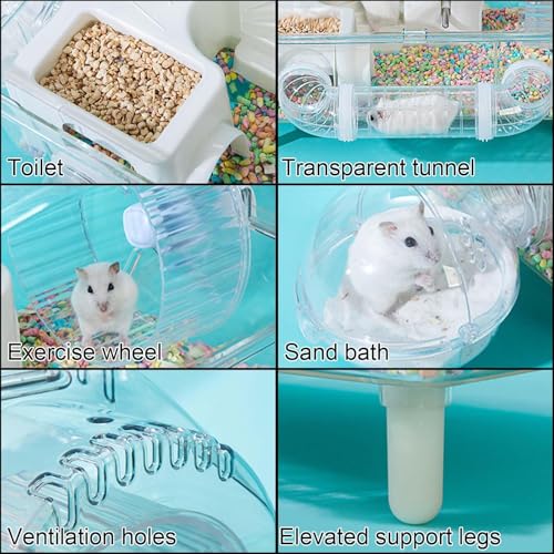 Tfwadmx Dwarf Hamster Cage,Acrylic Rat Cage,Hamster Home Small Animal Cages with Tube Exercise Wheel Mouse Habitat for Gerbils Mice 17.7”x11”x11.8” - color: Transparent