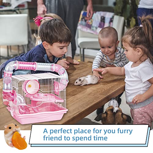 Hamster Cages, A Wire Rat Cage with a Large Space for Dwarf Hamsters, Guinea Pig, Gerbils, Mouse or Other Small Animal Cage. - color: Pink