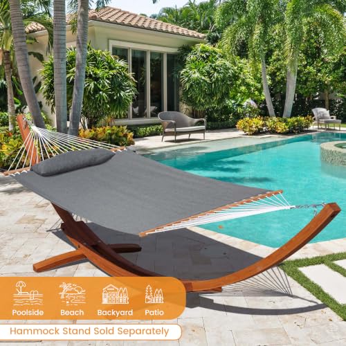Lazy Daze 12 FT Sunbrella Fabric Hammock, Non-Fading Double Outdoor Hammock | 2 Person Hammock with Pillow, Straps, Carabiners , All Weather Fade Resistant for Outside, Cast Slate - color: Cast Slate