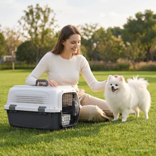 Magshion 18 Inch Hard-Sided Dog Cat Carrier, Grey | Top&Front Door Access, Plastic Dog Kennel for Traveling, Durable Handle, Ventilation, Detachable Pet Bowl, For Pet Up 20 lbs - size: 18"L x 10.5"W x 12"H