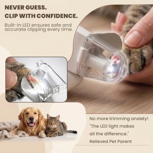 2-in-1 Dog & Cat Nail Clipper and Grinder with Light - USB Rechargeable Pet Nail Trimmer with Safety Guard for Thick Nails, Quiet Professional Grooming Tool - color: white