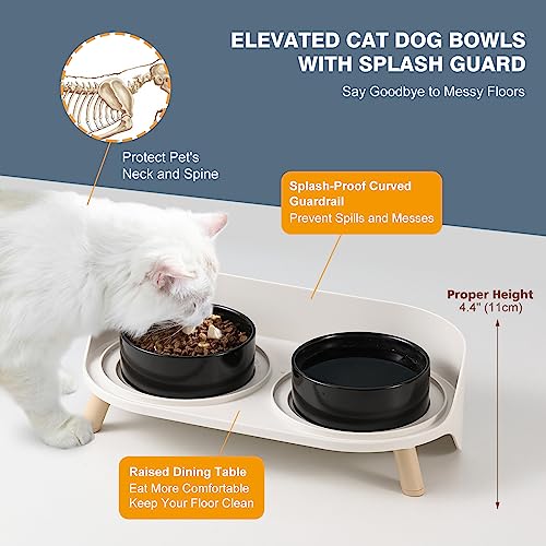 Raised Cat Food and Water Bowl Set - Elevated Ceramic Dishes with Non-Slip Stand and Splash Guard for Small Dogs - 2 x 320 ML (4.9 OZ) - Black - color: Black, size: Small
