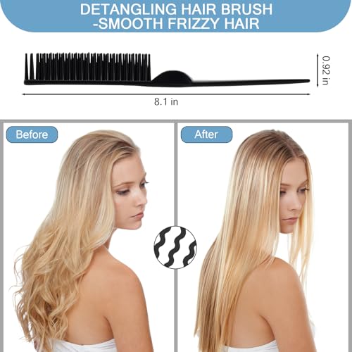SIMPOR 3 Row Hair Comb for Natural Detangling Curly, Hair Styling Brush, Nylon Bristle Unbraider Teasing Rat Tail Comb for Women Men Black - color: Black