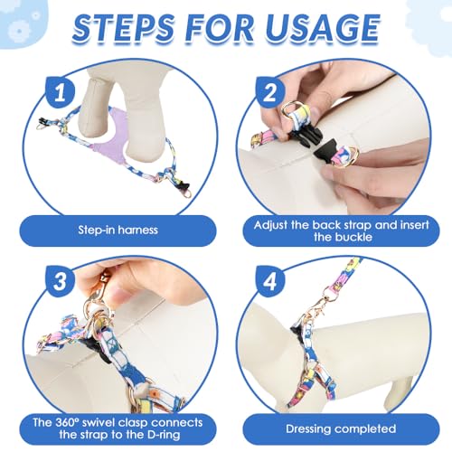 Lukovee Puppy Harness and Leash Set, No Pull, Lightweight Step in Vest | Adjustable, Soft Suede Vest, Easy Put on and off Pet Harness with Snap Buckle & 51in Leash for Small Medium Dogs (Blue, S) - color: ·Blue Flower, size: Small ( 9-17.5lb )