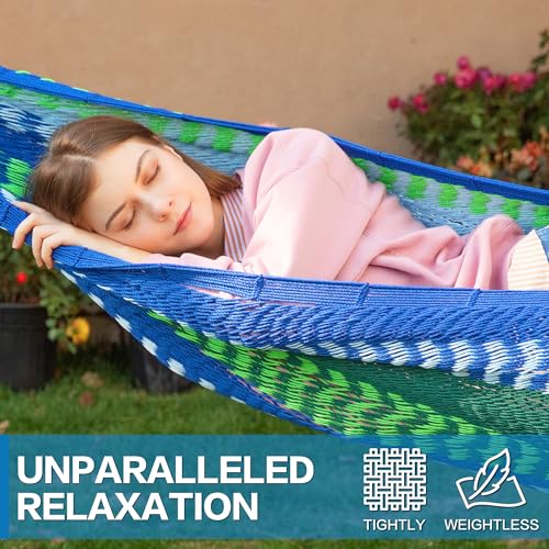 Handwoven Mayan Hammock, Thick Soft Rope Double Hammock for Outdoor Outside & Indoor, 600 lbs Capacity Heavy-Duty, Includes Tree Straps, Carabiners & Carry Bag(Lake Superior, X-Large) - color: Lake Superior, size: X-Large