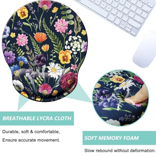 Mouse Pad with Wrist Support, Ergonomic Mouse Pad with Memory Foam Wrist Rest Cushion, Non-Slip Rubber Base Gaming Mice Pad for Home Office Computer Laptop, Multi Flowers - color: M34-Flowers